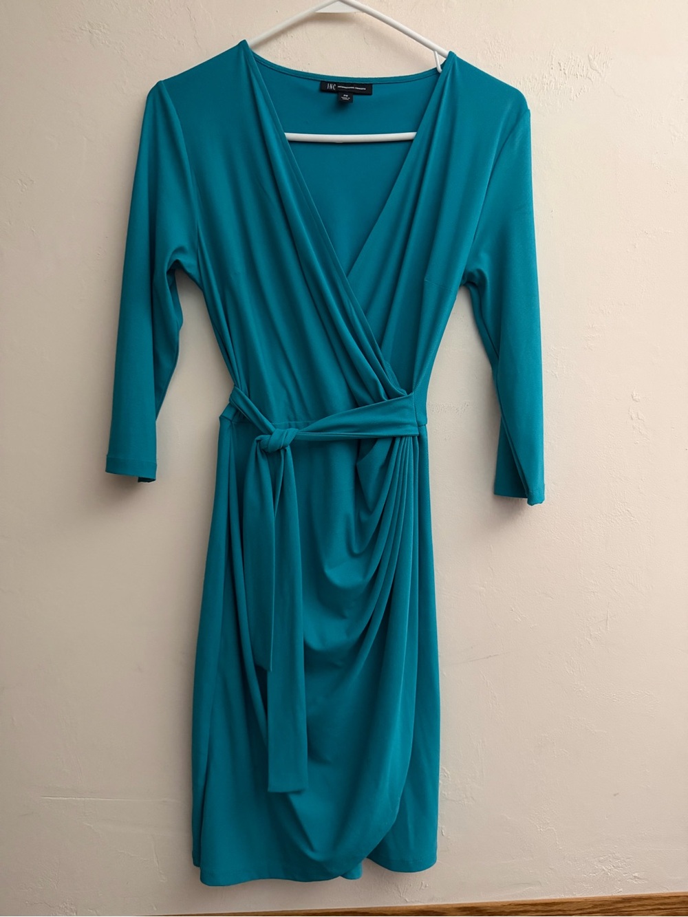 INC International Concepts Teal Wrap Dress with Self Tie